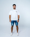 Dark Blue Fitted Ripped Jean Short