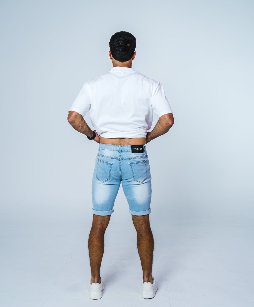 Light Blue Fitted Ripped Jean Short