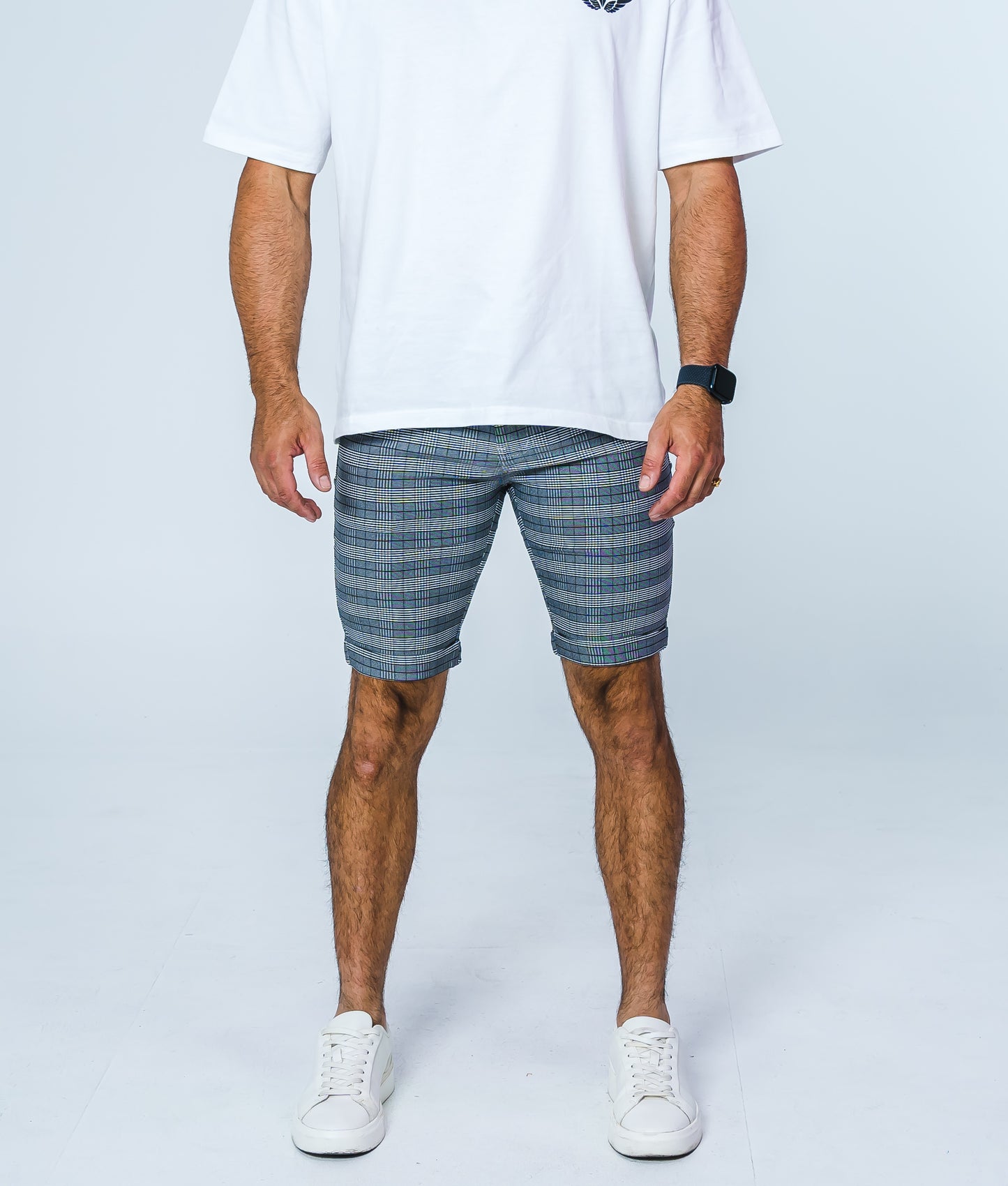 Dark Grey Checkered Fitted Chino Short