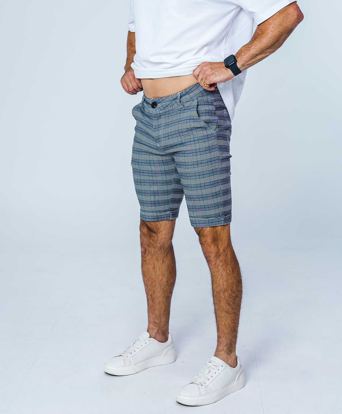 Dark Grey Checkered Fitted Chino Short