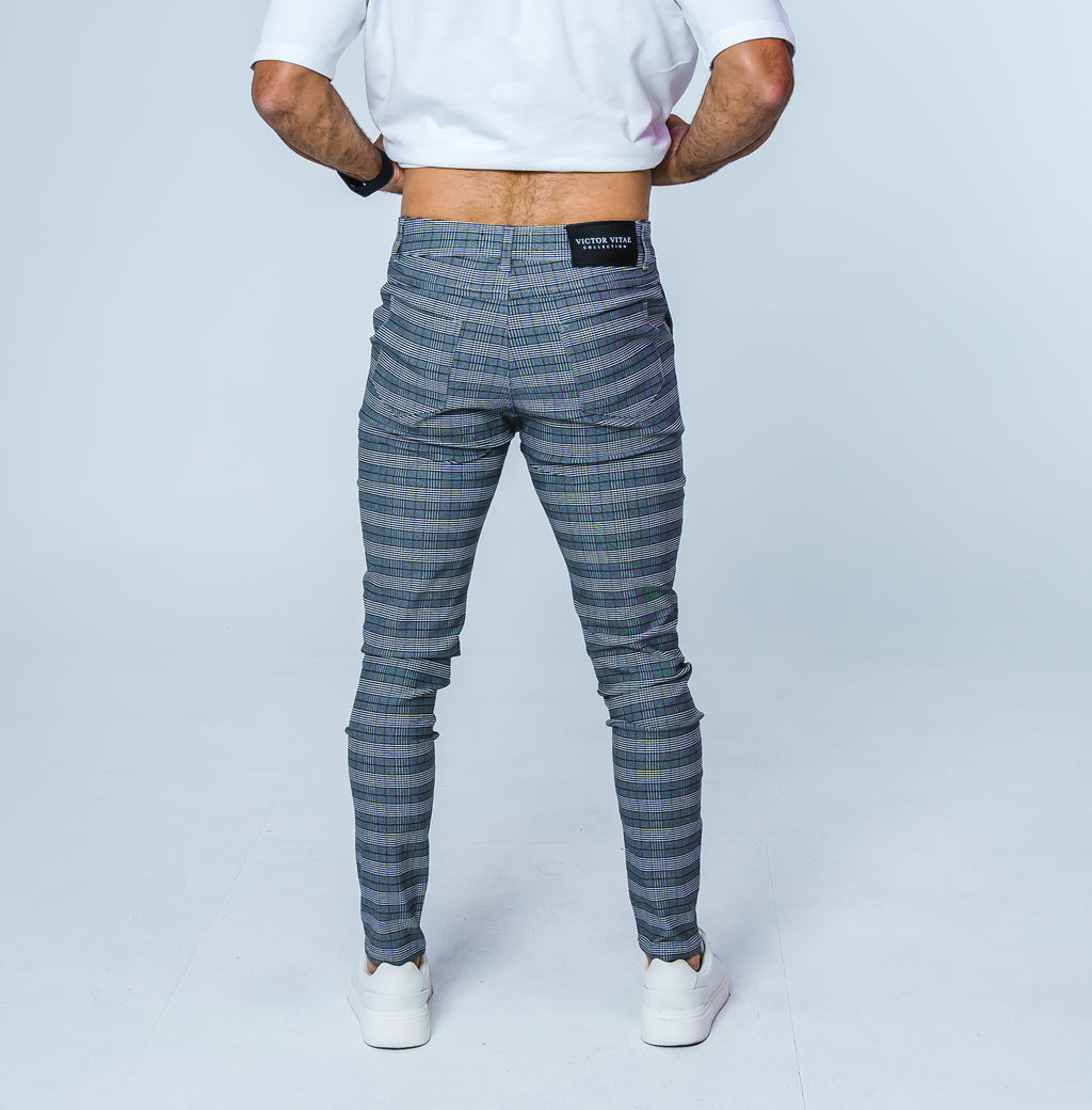 Dark Grey Checkered Fitted Chino